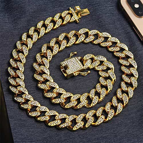 Gold 13mm Iced Box Clasp Miami Cuban Chain Necklace