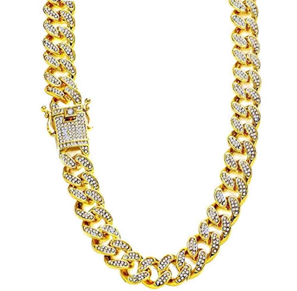 Gold 13mm Iced Box Clasp Miami Cuban Chain Necklace