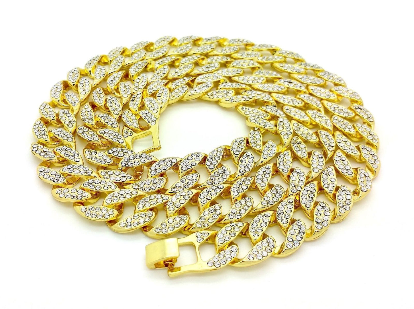 Gold Iced Out CZ Miami Cuban Link Chain Necklace