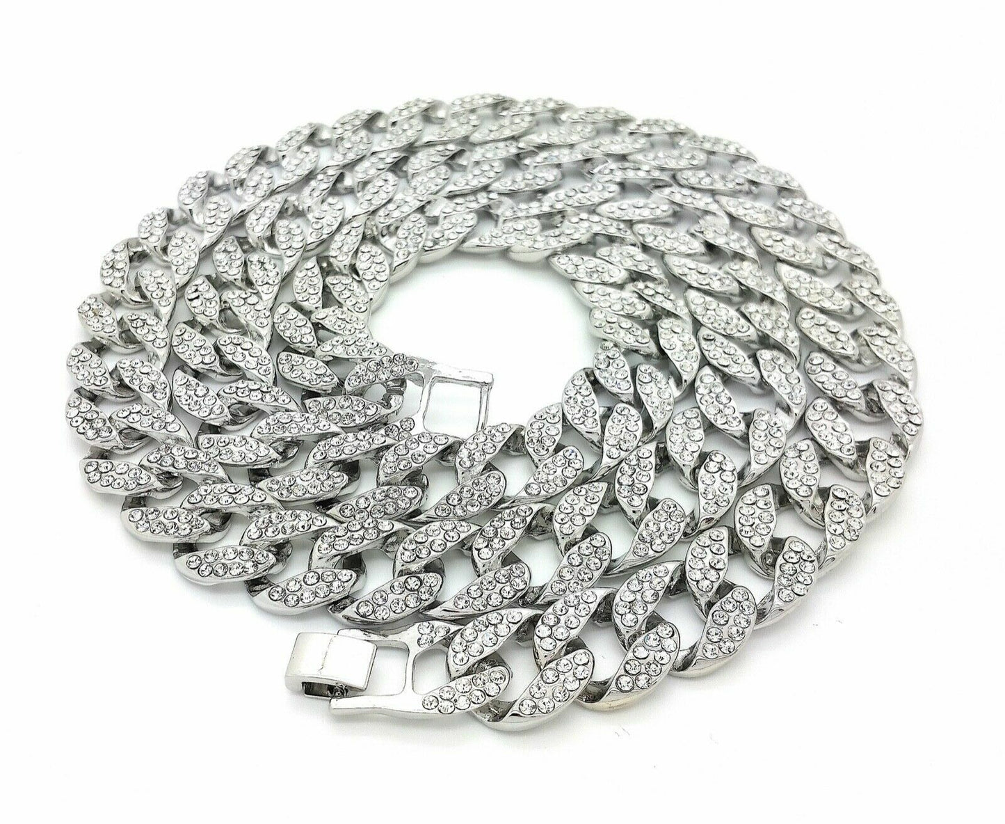 Silver Iced Out CZ Miami Cuban Link Chain Necklace