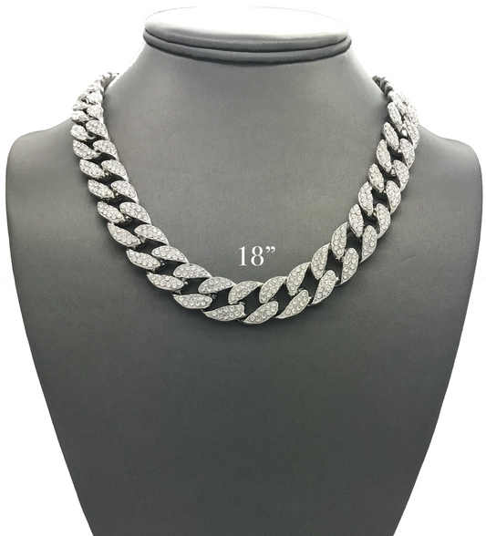 Silver Iced Out CZ Miami Cuban Link Chain Necklace