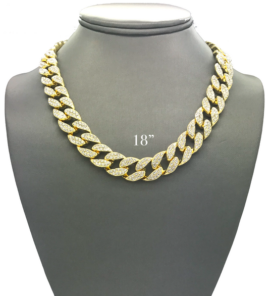 Gold Iced Out CZ Miami Cuban Link Chain Necklace